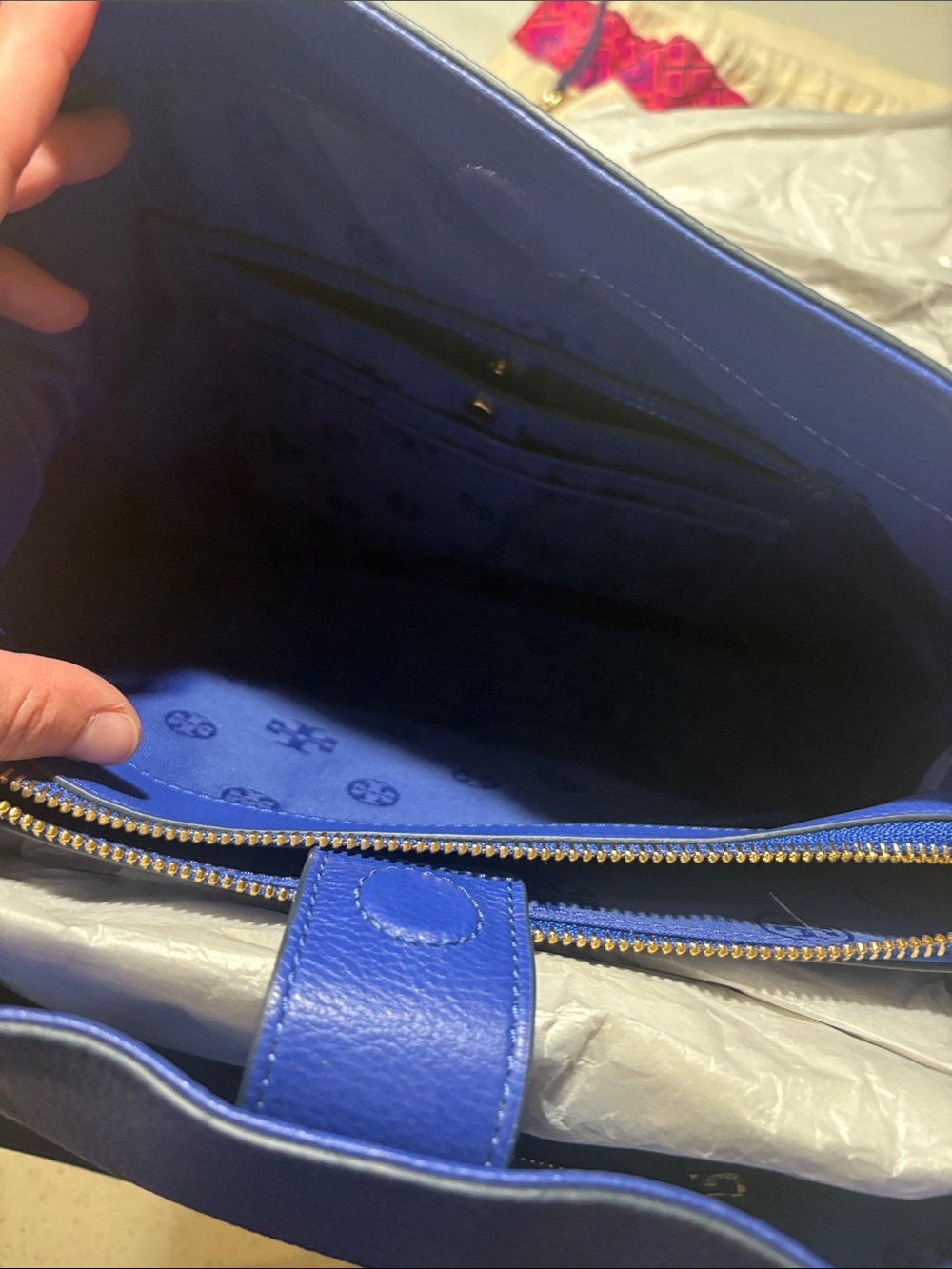 Tory Burch Harper Tote Cobalt Blue Pebbled Leather Shoulder Bag - Picture 12 of 16